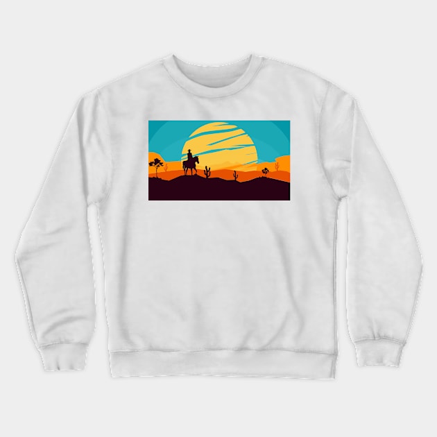 Lone rider - cowboy on horse at sunset Crewneck Sweatshirt by Montanescu